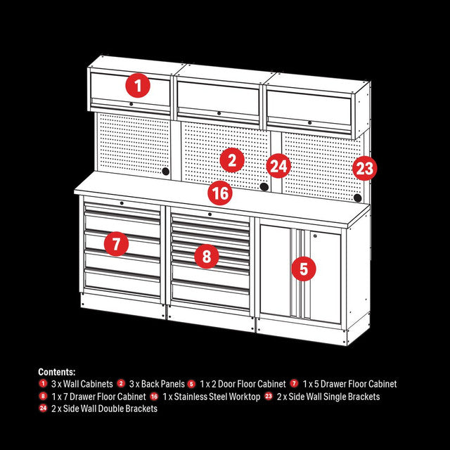 BUNKER® Modular Storage Combo with Stainless Steel Worktop (14 Piece)