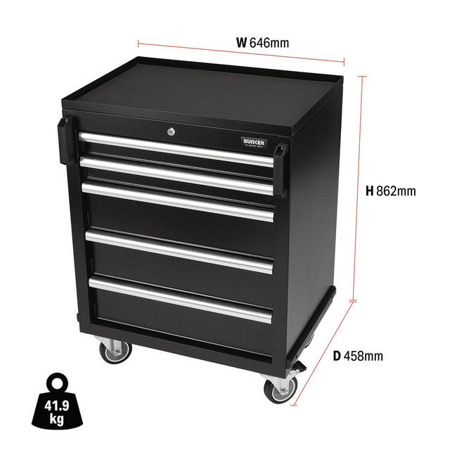 BUNKER® Modular Mobile Cabinet, 5 Drawer, 646mm