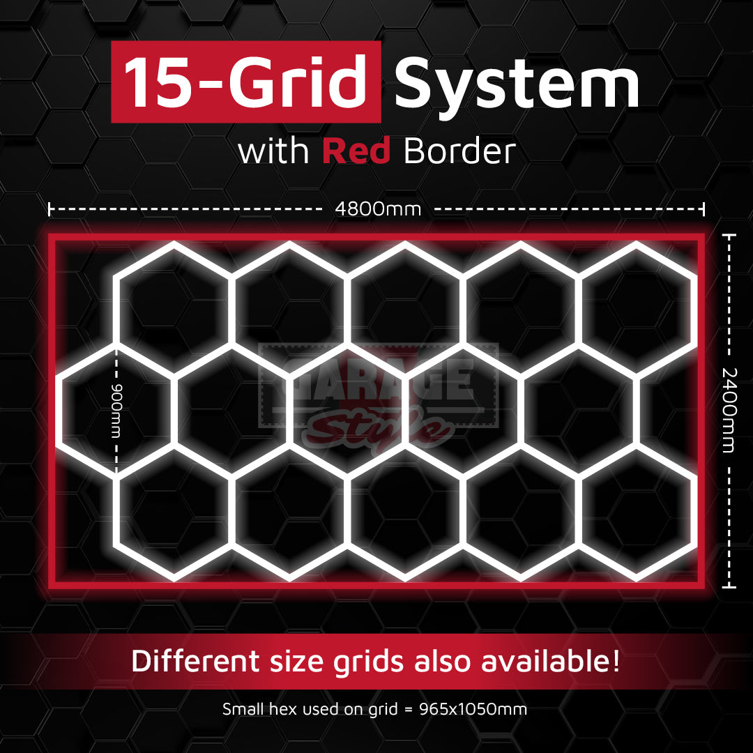 Hexagon Lighting 15 Grid System With Red Border