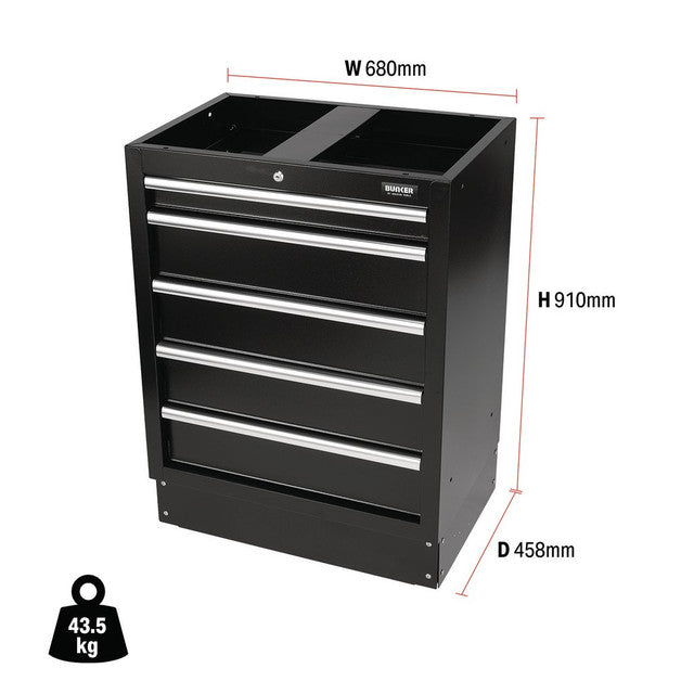 BUNKER® Modular Floor Cabinet, 5 Drawer, 680mm