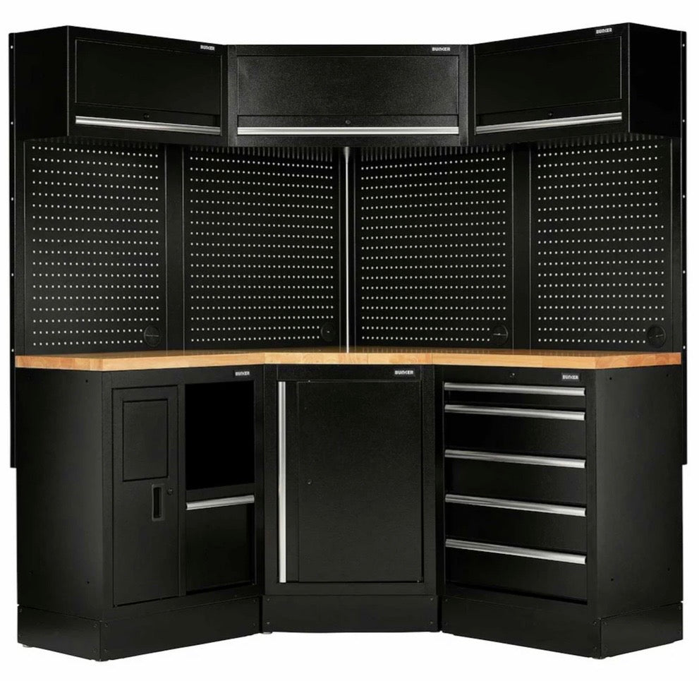 BUNKER® Modular Corner Storage Combo with Hardwood Worktop (18 Piece)