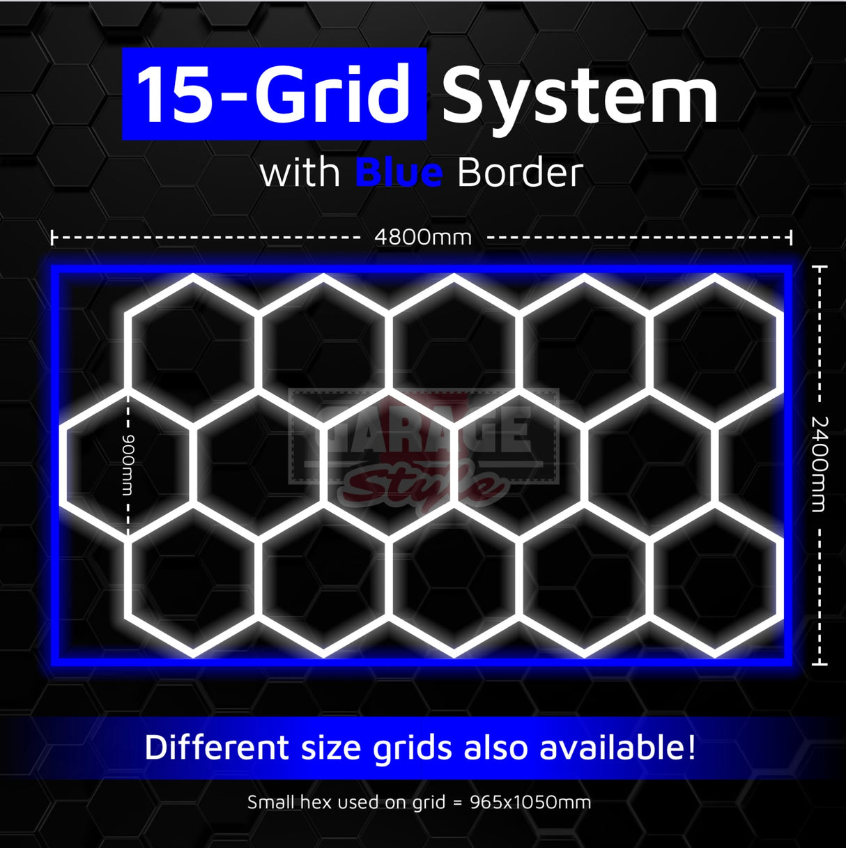 Hexagon Lighting 15 Grid System With Blue Border