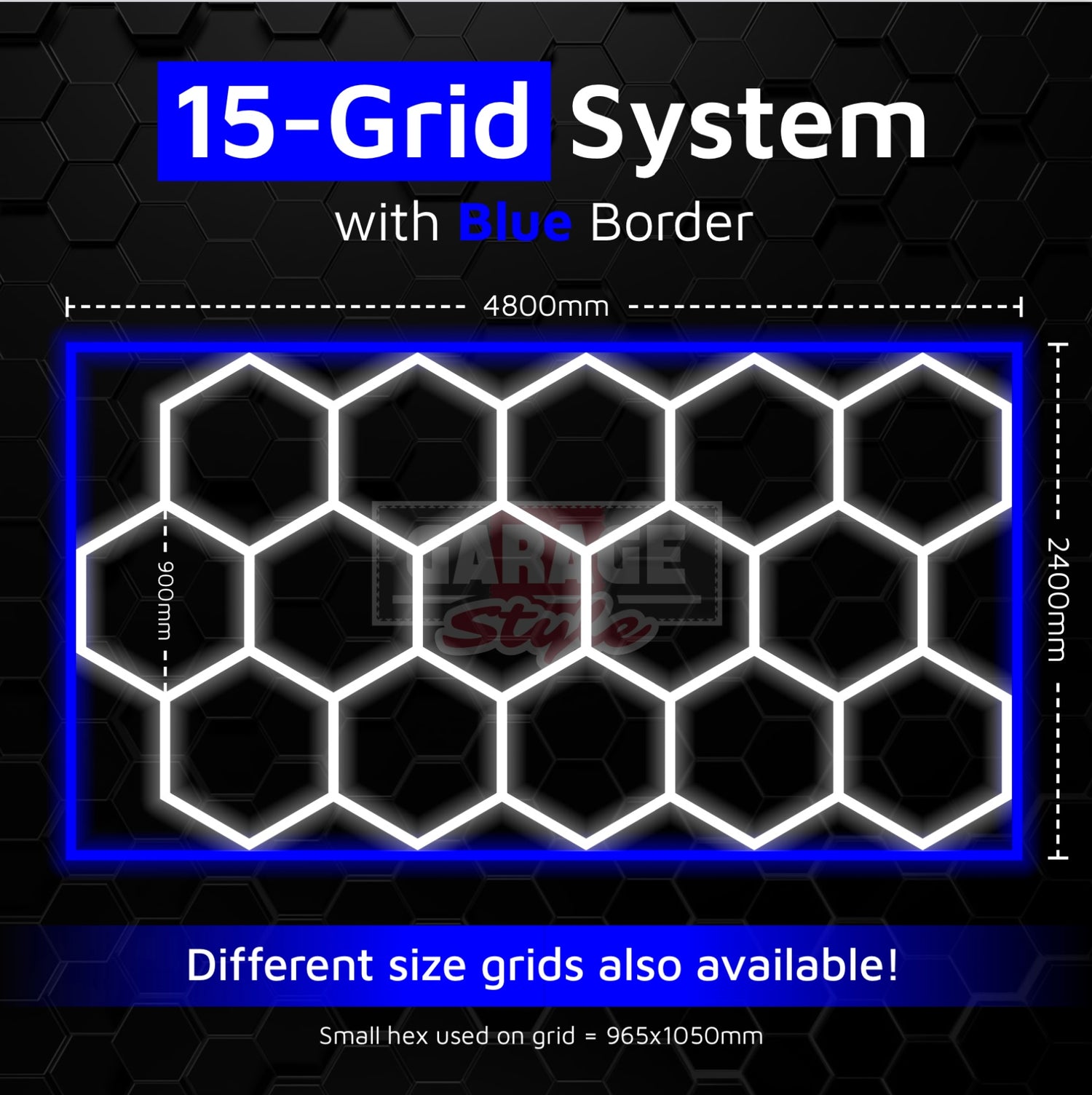 Hexagon Lighting 15 Grid System With Blue Border