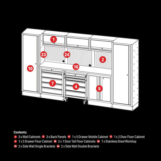 BUNKER® Modular Storage Combo with Stainless Steel Worktop (16 Piece)
