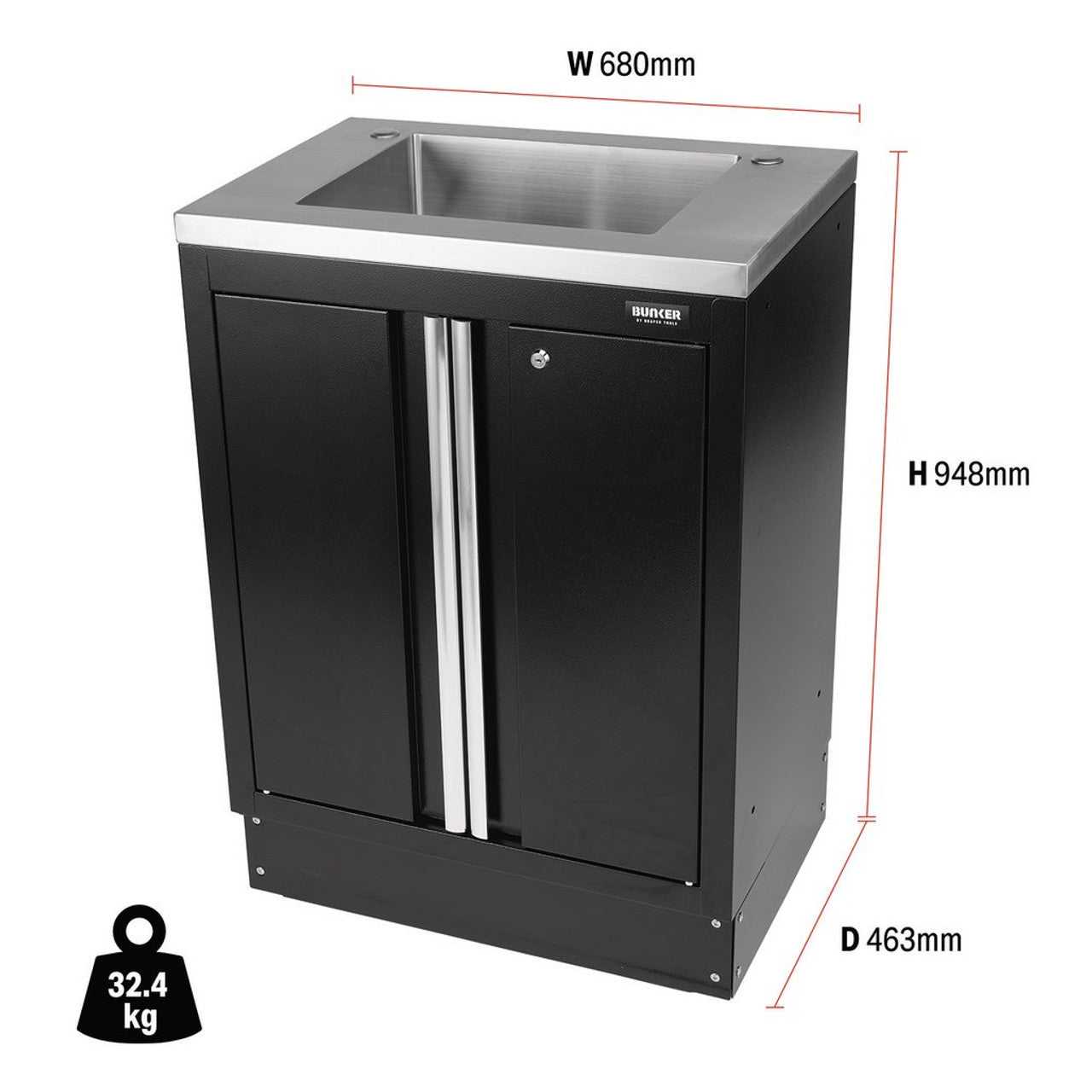 BUNKER® Modular Floor Cabinet with Sink, 2 Door, 680mm