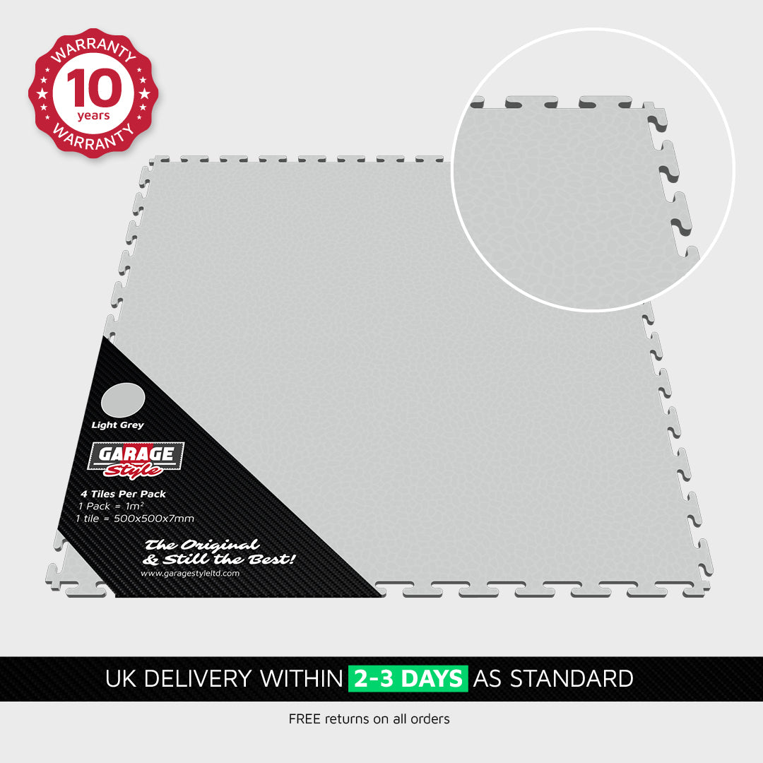 Garage Floor Tile Premium Smooth - Price Per M2 (4 Tiles) - Light Grey