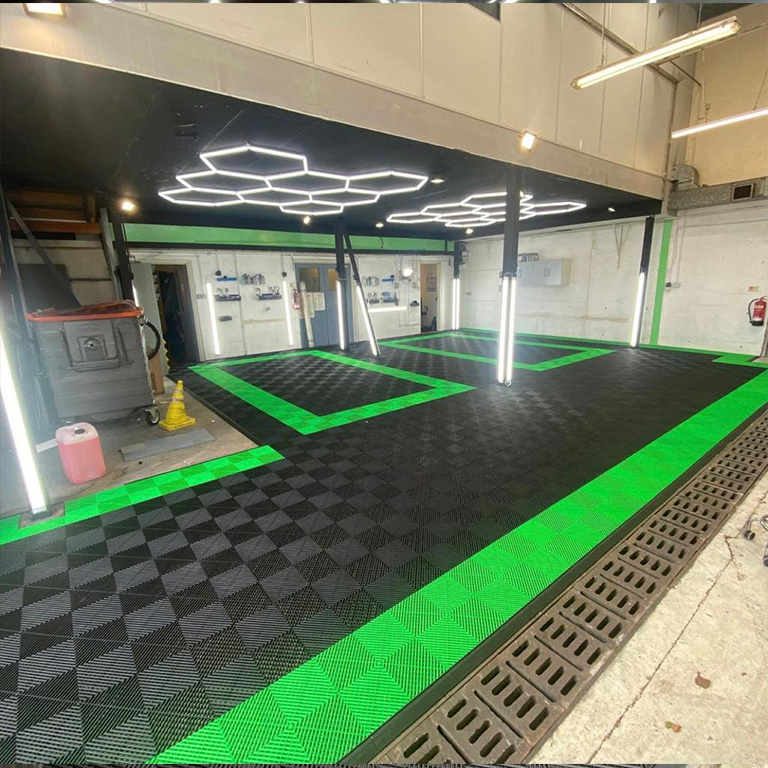 vented garage floor tile for car detailing bay